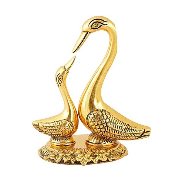 CHARIYA CRAFTS Pair of Kissing Duck Metal Decorative Showpiece (Gold)