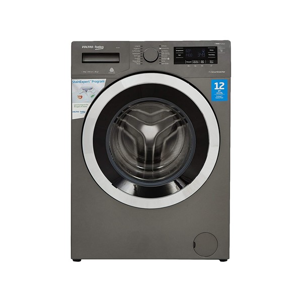 Voltas Beko 8 Kg Inverter Fully-Automatic Front Loading Washing Machine, Inbuilt Heater, 26 Stain Remover (WFL80M, Manhattan Grey)