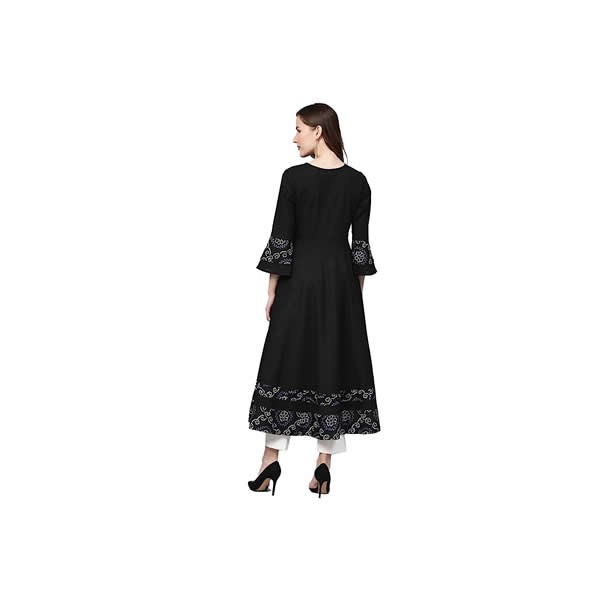 Women's Cotton Slub Bandhej Printed Anarkali Kurta for Women