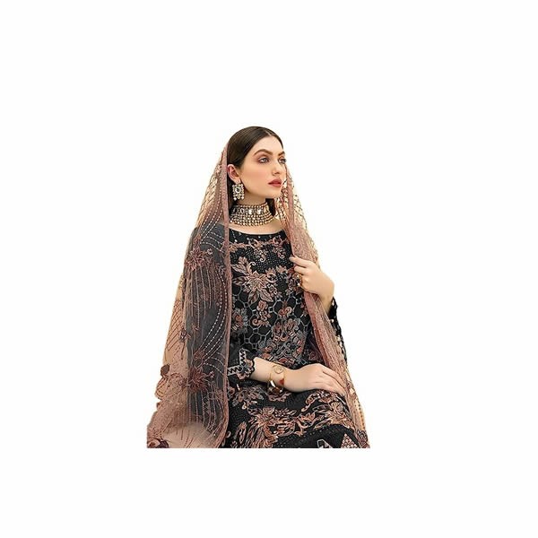 Women's Faux Georgette Semi Stitched Top With Unstitched Santoon Bottom and Net Dupatta Embroidered Straight Top Dress Material