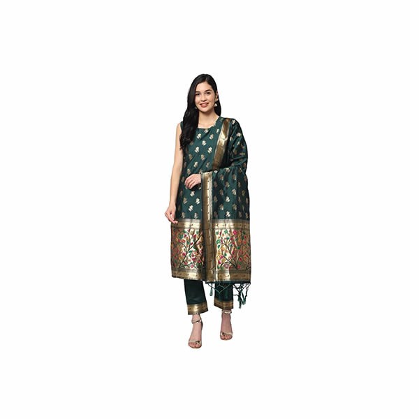 Women's Cotton Silk Jacquard Kurta Pant with Banarasi Silk Dupatta