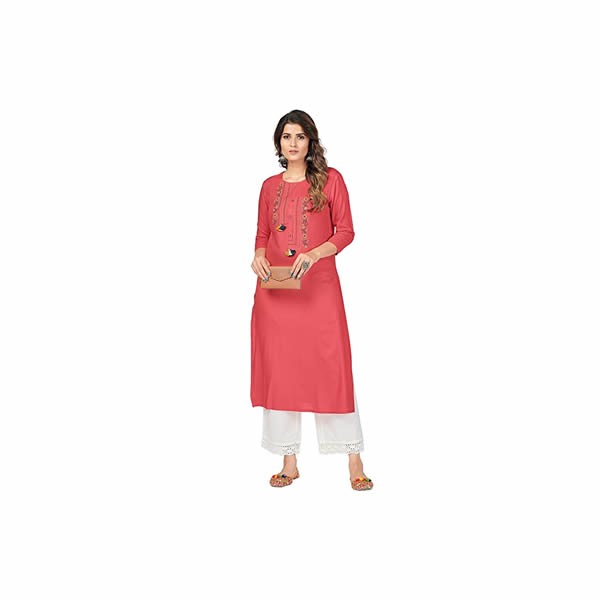Women's Solid & Embroidered Straight Cotton Stitched Kurta