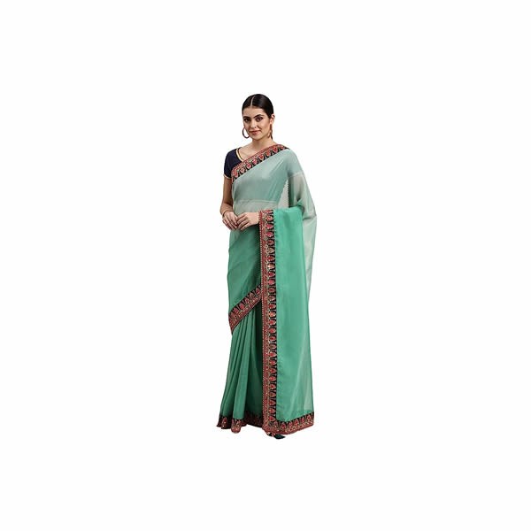 Women's Saree, Border Saree with Blouse Piece, Traditional Womens Saree, Rayon (Pista)