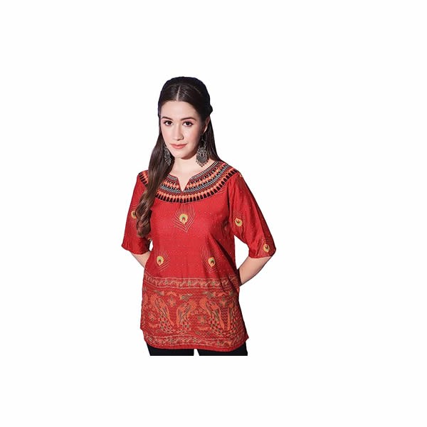 Rayon Peacock Print Women Short Kurta Top