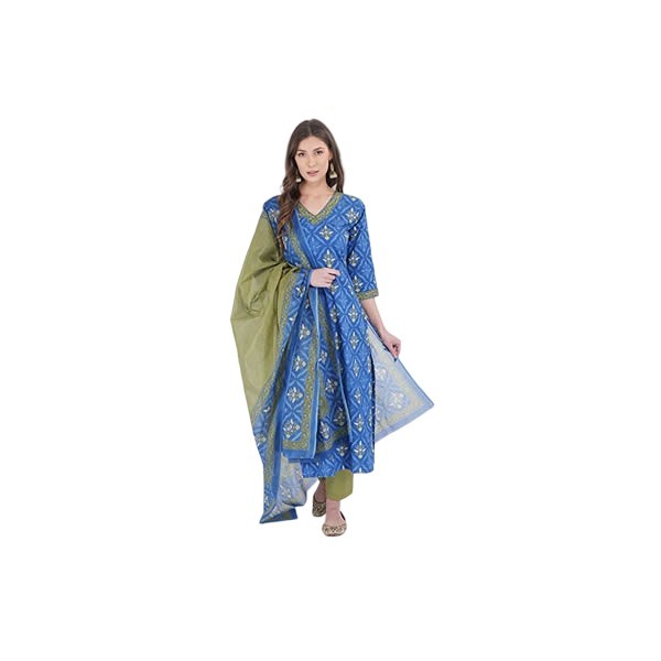 Women’s Cotton Readymade Salwar Suit Set. Printed Straight Kurti Pant Dupatta Set Latest 0