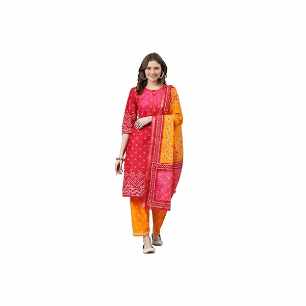 Women's Pure Cotton Bandhani Patiala Salwar Suit Set Latest