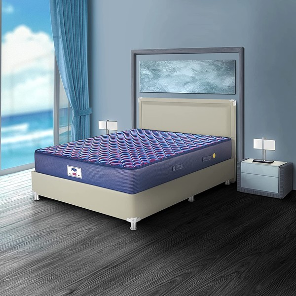 Peps Caspia 06 Inch Queen Size Woven Fabric Spring Mattress(Navy Blue, 75X60X06) with Two Pillows Free