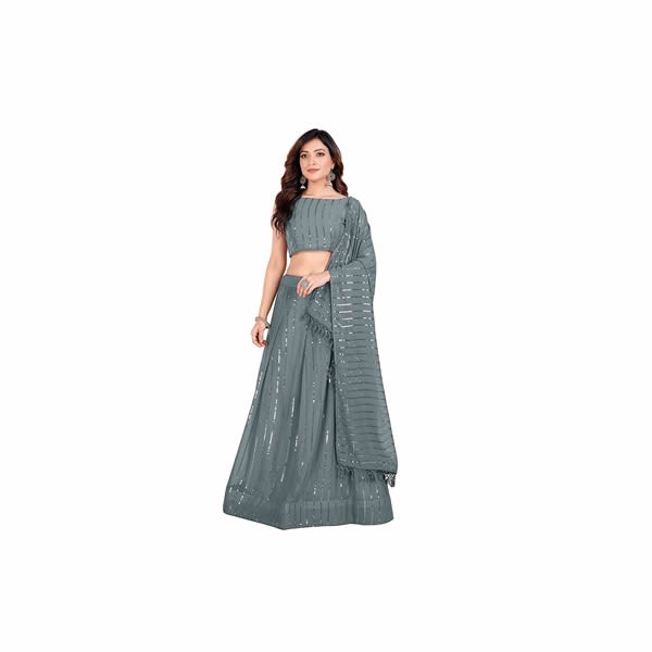 Blue Women's Georgette Semi-stitched Lehenga Choli With Dupatta
