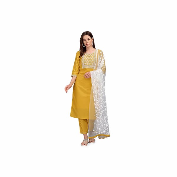 Silk Blend Kurta Pant and Net Embroidery Dupatta Set for Women 0