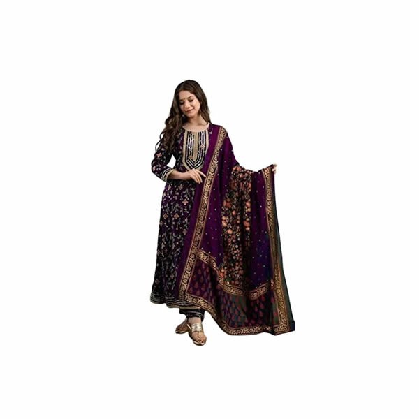Royal Rayon Printed Gotta Work Anarkali Kurta Palazzo Dupatta Set for Women
