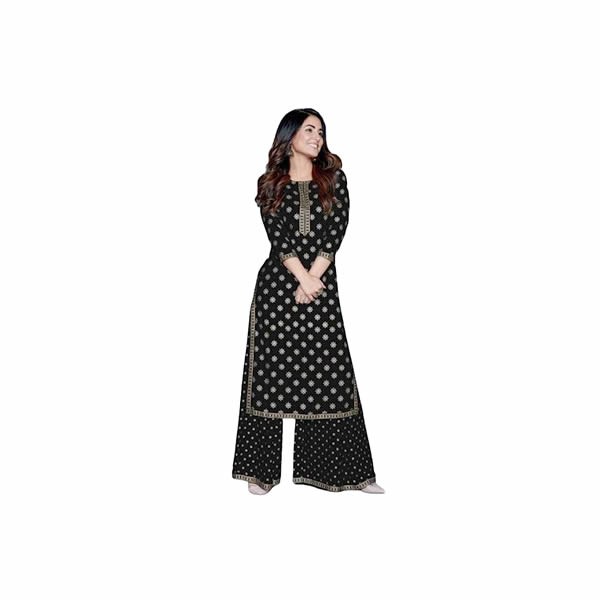 Women's Rayon Black Colour Printed Kurta Plazo Set