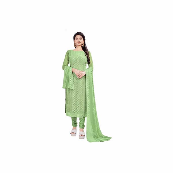 New Fabulous Unstitched Salwar Suit Chiffon Dress Material Embroidered Work With Dupatta Salwar Suit For Woman's & Girl's (Green)