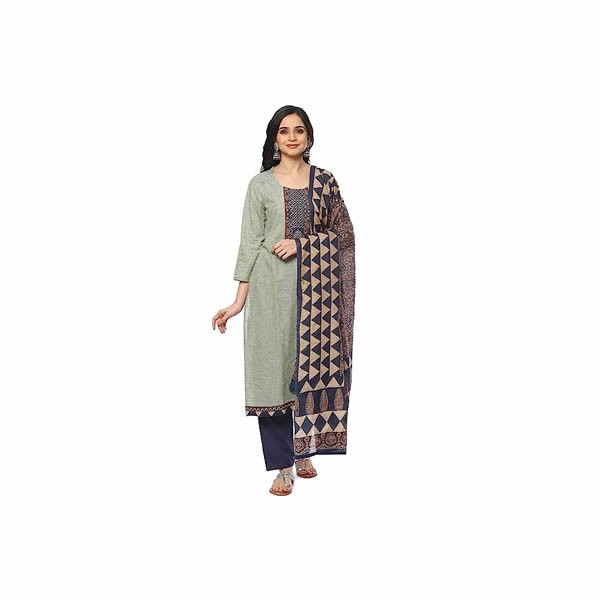 Women's Green Cotton Unstitched Suit Set