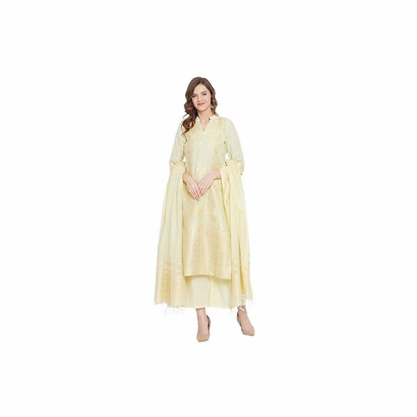 Cotton Silk Zari Woven Design Women Unstitched Dress Material With Dupatta