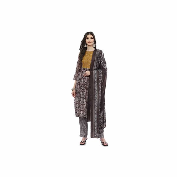 Women's Brown Muslin Unstitched Suit Set