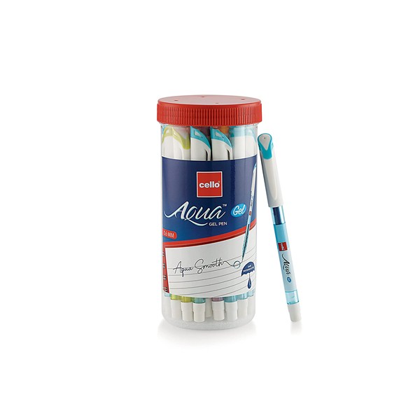 Cello Aqua Gel Pens Jar- Pack of 25 pens | Blue gel pen | Gel Pens for students | Gel pens for smooth writing | Dark ink gel pens | Waterproof ink gel pens (CEL1012087)
