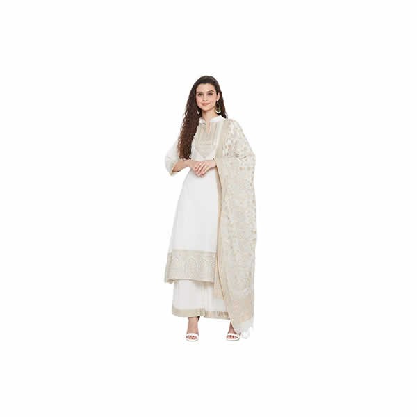 Cotton Woven Zari Design Women Unstitched Dress Material With Silk Dupatta0