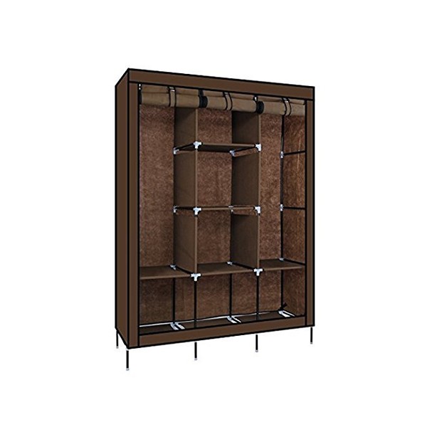 KRISHYAM Fabric Fancy and Portable Foldable Almirah Wardrobe with 6 Cabinet and 2 Long Shelves Clothes Organizer (Brown)