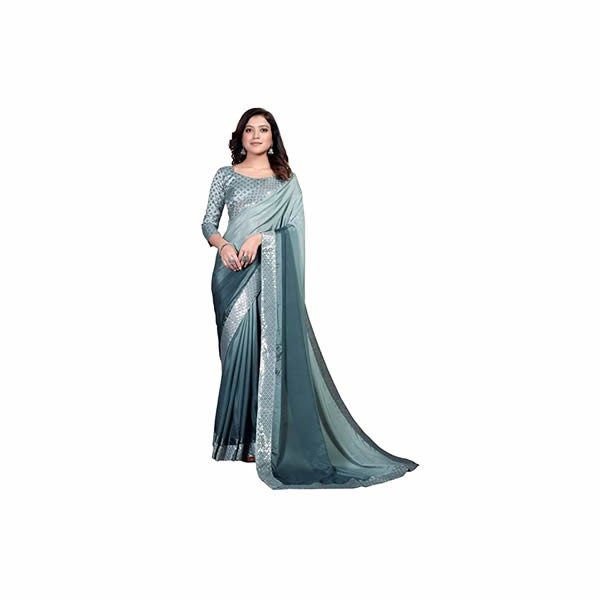 Blue Women's Silk Saree With Blouse Piece 2