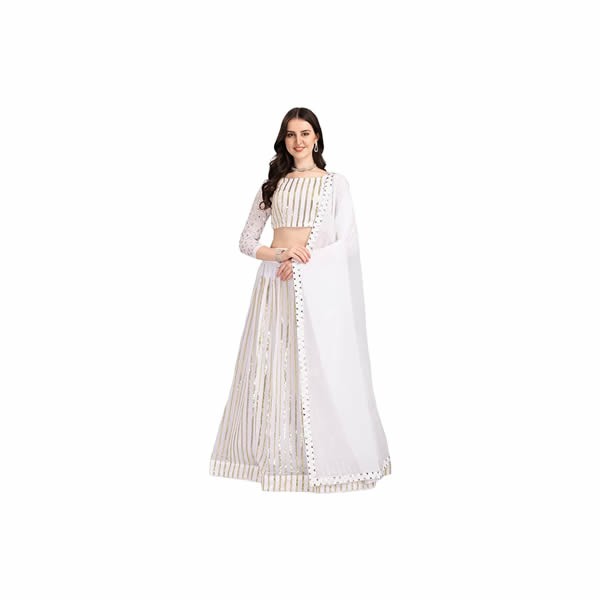 Fashion Basket Gerogette White Lehenga Choli For Womens (FB-LH-L8018_White)