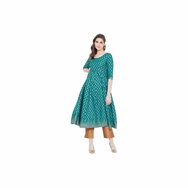 Women's Soft Cotton Printed Cap Sleeve Anarkali Kurti