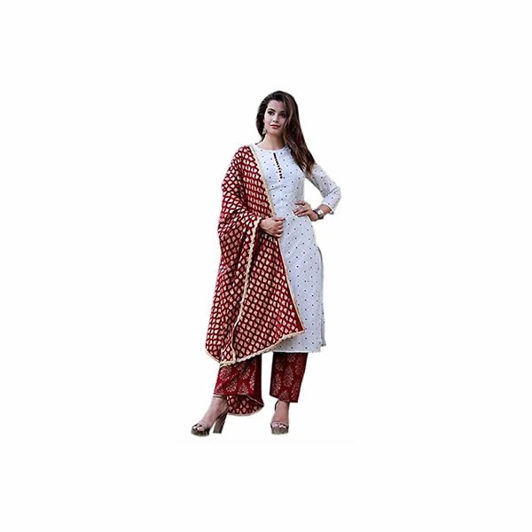 Women Printed Straight Kurta And Palazzo Withs Duptta Set