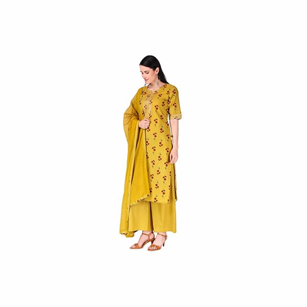 Women's Cotton Straight Kurta Palazzo & Dupatta Set